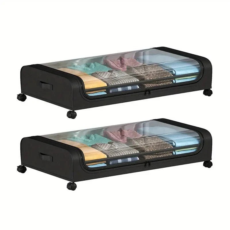 2pcs Extra- Large Under- Bed Storage Organizer with Wheels - Durable Steel Frame