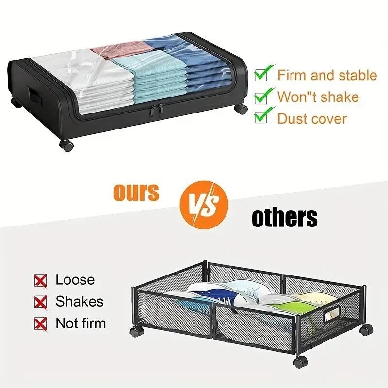 2pcs Extra- Large Under- Bed Storage Organizer with Wheels - Durable Steel Frame