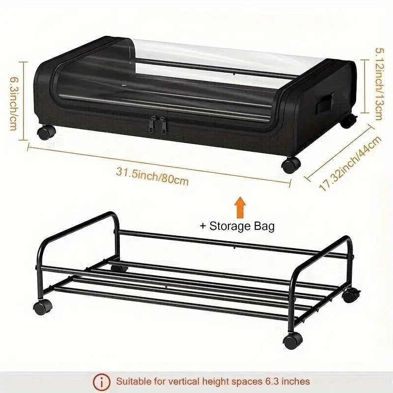 2pcs Extra- Large Under- Bed Storage Organizer with Wheels - Durable Steel Frame