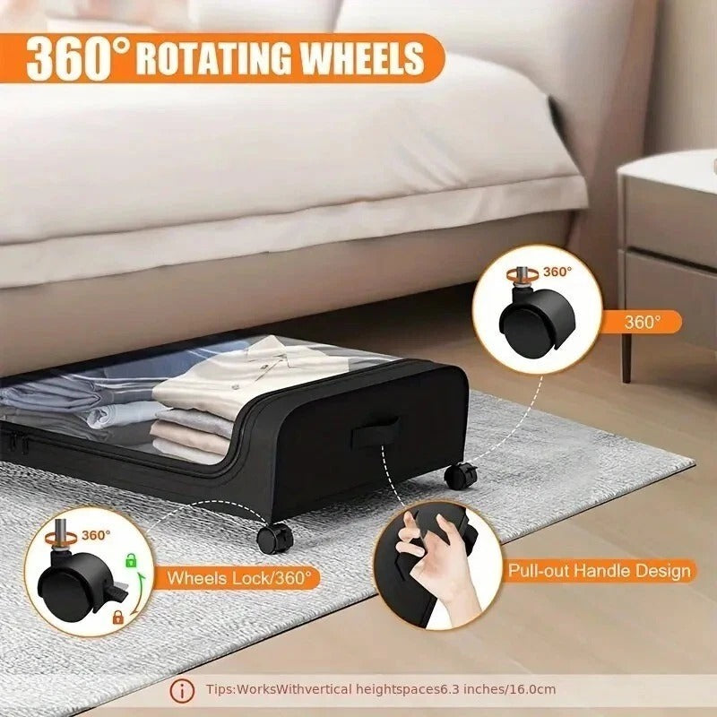2pcs Extra- Large Under- Bed Storage Organizer with Wheels - Durable Steel Frame