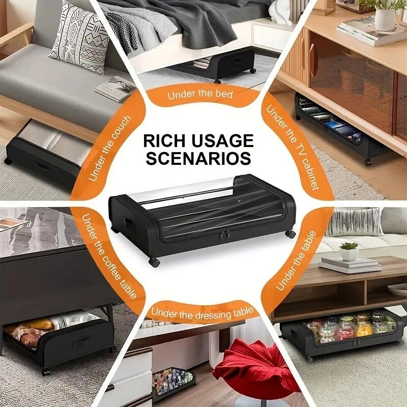 2pcs Extra- Large Under- Bed Storage Organizer with Wheels - Durable Steel Frame