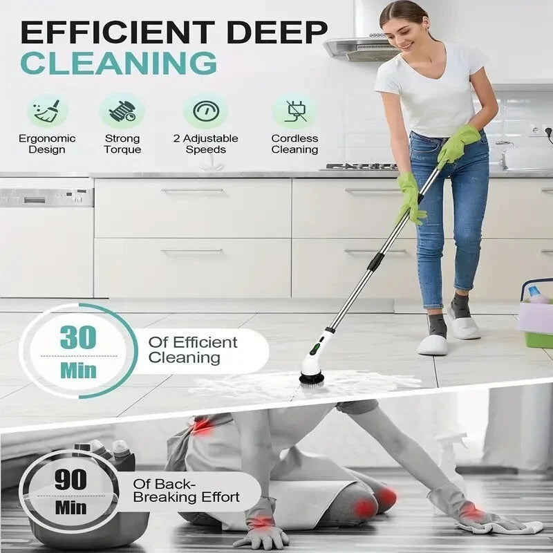 Cordless Electric Rotary Scrubber with 9 Brush Heads & Extension Handle