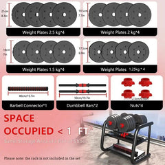 30KG Adjustable Dumbbells & Barbell Set for Home Gym - Strength Training