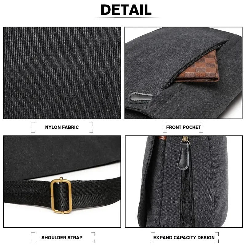 Men’s Canvas Messenger Bag – Retro Laptop Shoulder Bag for 13” Travel/Work