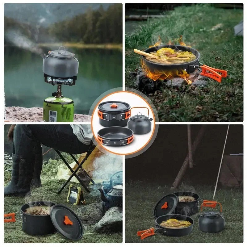 Camping Cookware Set 2-3 Person – Kettle Pot Pan Outdoor Cooking Gear Portable