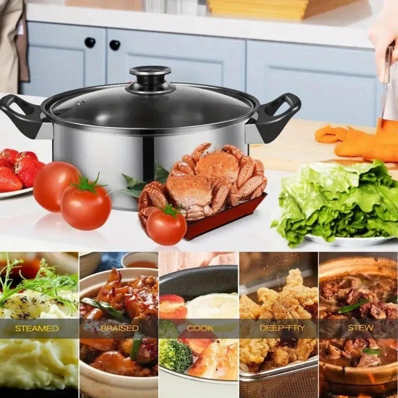 12 Piece Stainless Steel Cookware Saucepan Set Pan Pot Kitchen Cooking Glass Lid