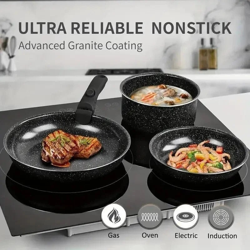 5pcs Ceramic Non-Stick Cookware Set – Induction Safe, Detachable Handles