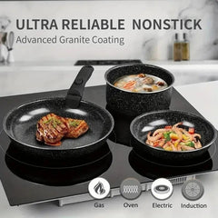 5pcs Ceramic Non-Stick Cookware Set – Induction Safe, Detachable Handles