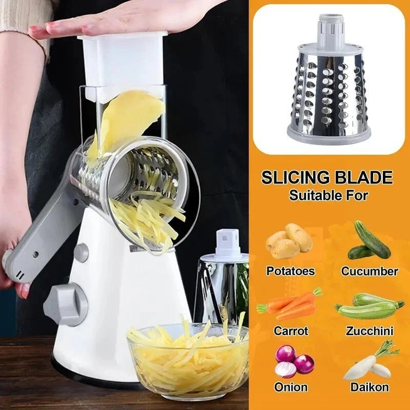 5-in-1 Rotary Cheese Grater & Veg Slicer – Mandoline Cutter with Blades
