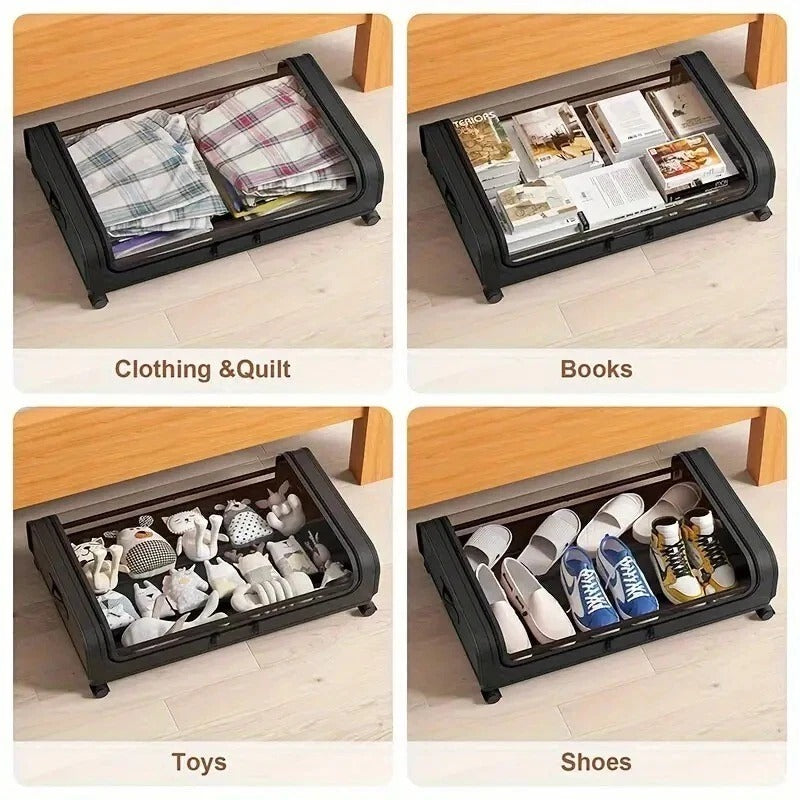 2pcs Extra- Large Under- Bed Storage Organizer with Wheels - Durable Steel Frame