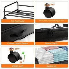 2pcs Extra- Large Under- Bed Storage Organizer with Wheels - Durable Steel Frame