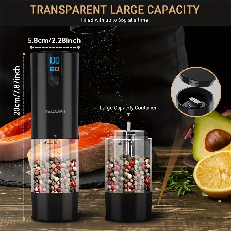 2PC Electric Salt & Pepper Grinder Set – USB Rechargeable, LCD, Adjustable