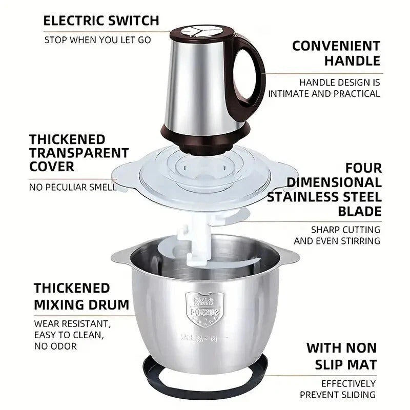 Electric Chopper Food Processor Multi Blender Stainless Steel Blades For Meat