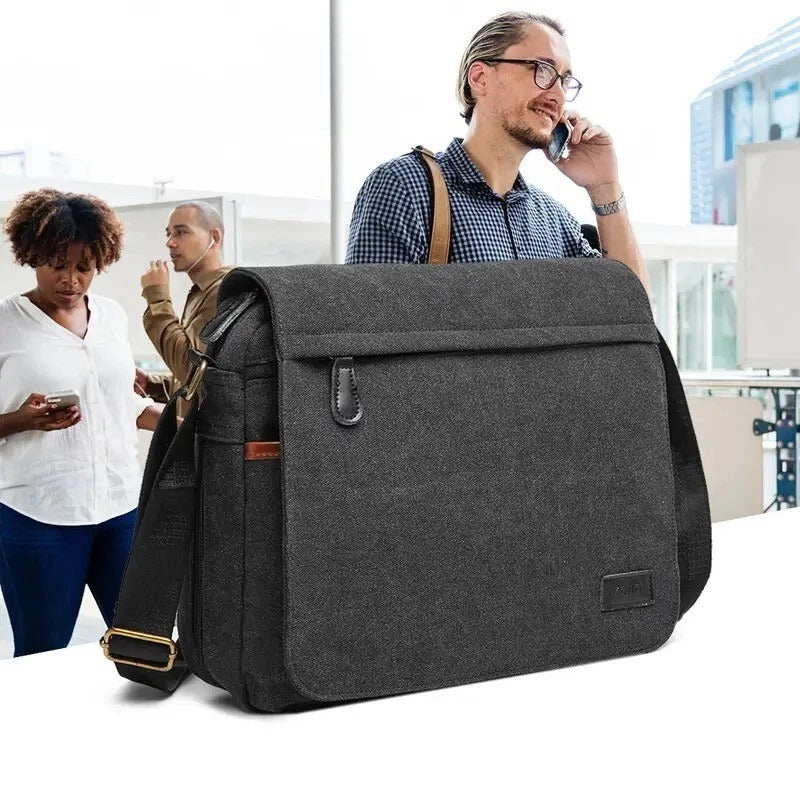 Men’s Canvas Messenger Bag – Retro Laptop Shoulder Bag for 13” Travel/Work