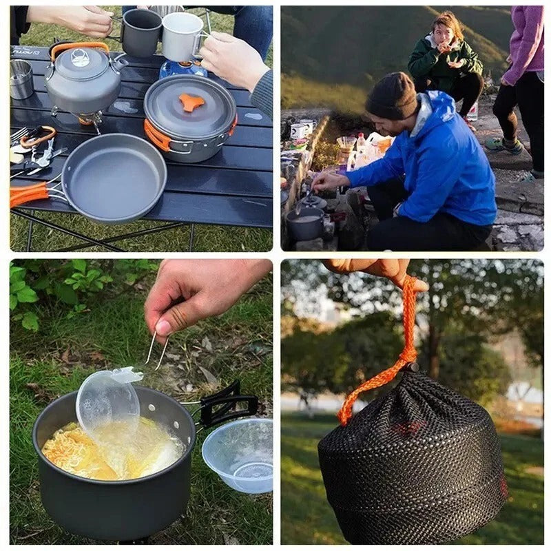 Camping Cookware Set 2-3 Person – Kettle Pot Pan Outdoor Cooking Gear Portable