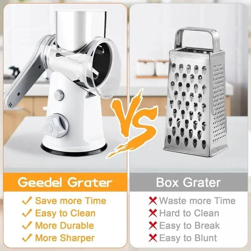 5-in-1 Rotary Cheese Grater & Veg Slicer – Mandoline Cutter with Blades