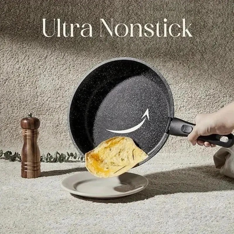 5pcs Ceramic Non-Stick Cookware Set – Induction Safe, Detachable Handles