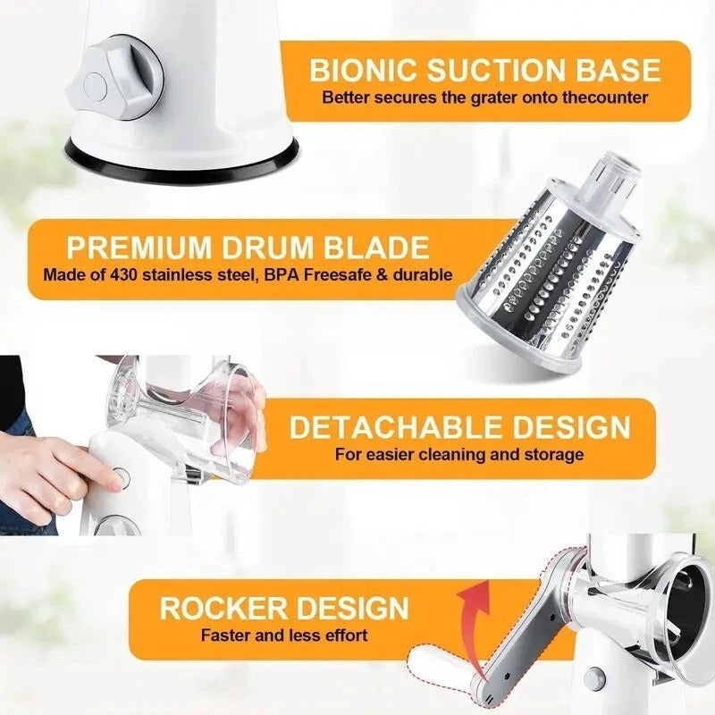 5-in-1 Rotary Cheese Grater & Veg Slicer – Mandoline Cutter with Blades