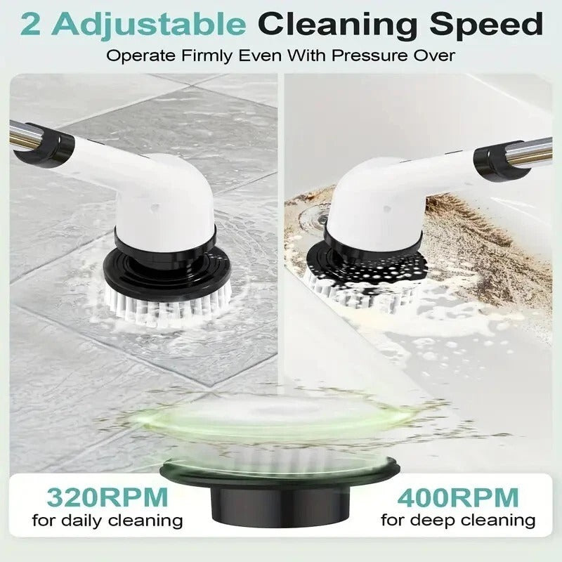 Cordless Electric Rotary Scrubber with 9 Brush Heads & Extension Handle