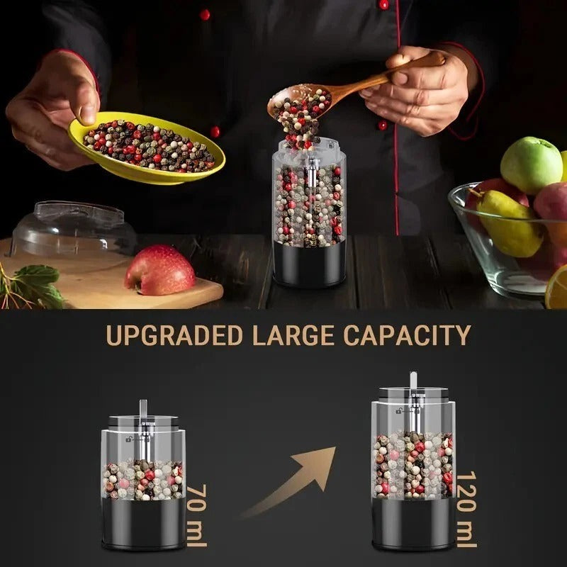 2PC Electric Salt & Pepper Grinder Set – USB Rechargeable, LCD, Adjustable
