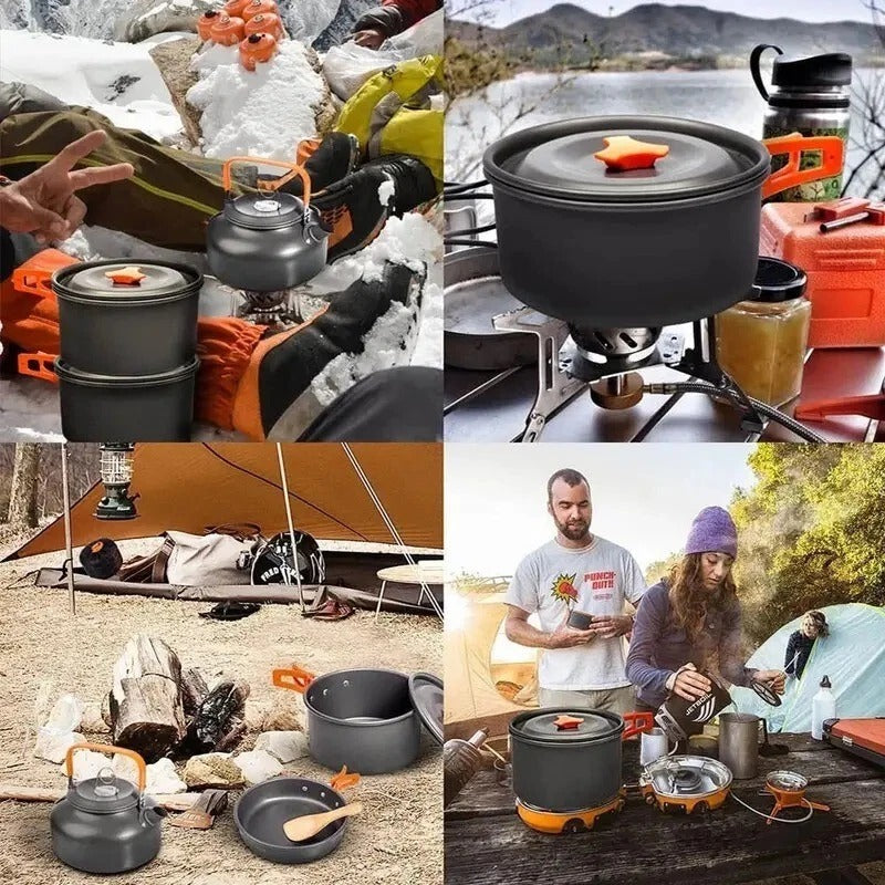 Camping Cookware Set 2-3 Person – Kettle Pot Pan Outdoor Cooking Gear Portable