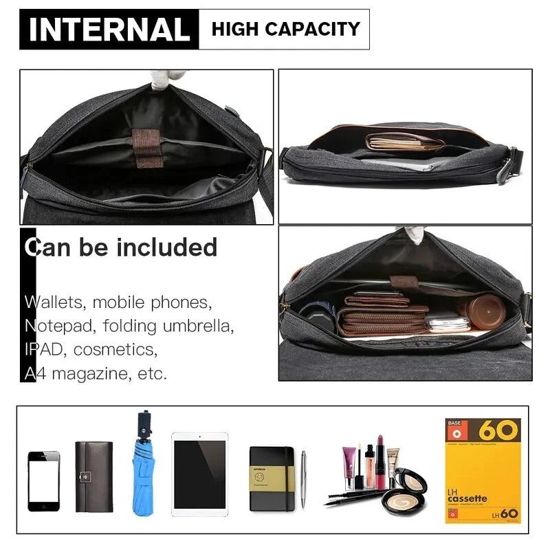 Men’s Canvas Messenger Bag – Retro Laptop Shoulder Bag for 13” Travel/Work