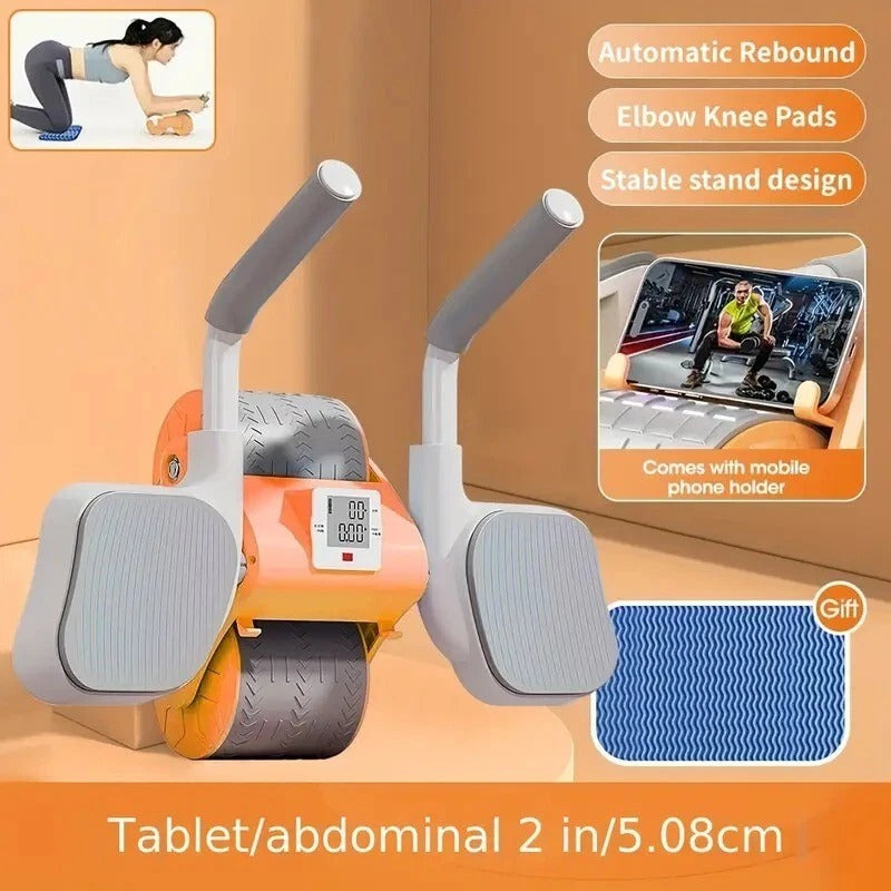 Auto Rebound Ab Roller with Elbow Pads & Timer – Core Workout Wheel Gym