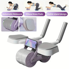 Auto Rebound Ab Roller with Elbow Pads & Timer – Core Workout Wheel Gym