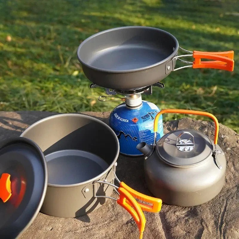 Camping Cookware Set 2-3 Person – Kettle Pot Pan Outdoor Cooking Gear Portable