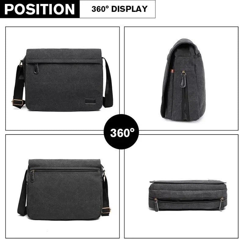 Men’s Canvas Messenger Bag – Retro Laptop Shoulder Bag for 13” Travel/Work
