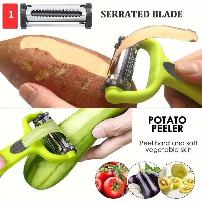 3-in-1 Stainless Steel Kitchen Gadget - Peeler, Paring Knife & Grater for Fruits