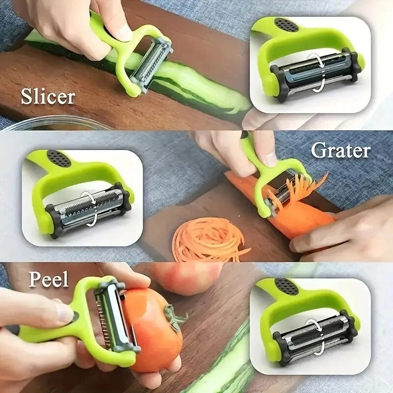 3-in-1 Stainless Steel Kitchen Gadget - Peeler, Paring Knife & Grater for Fruits