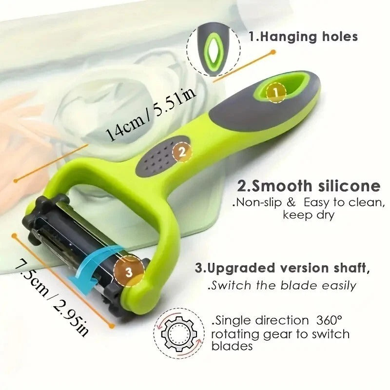 3-in-1 Stainless Steel Kitchen Gadget - Peeler, Paring Knife & Grater for Fruits