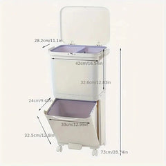 38L Dual-Tier Trash Bin on Wheels – 2 Compartments for Kitchen Waste