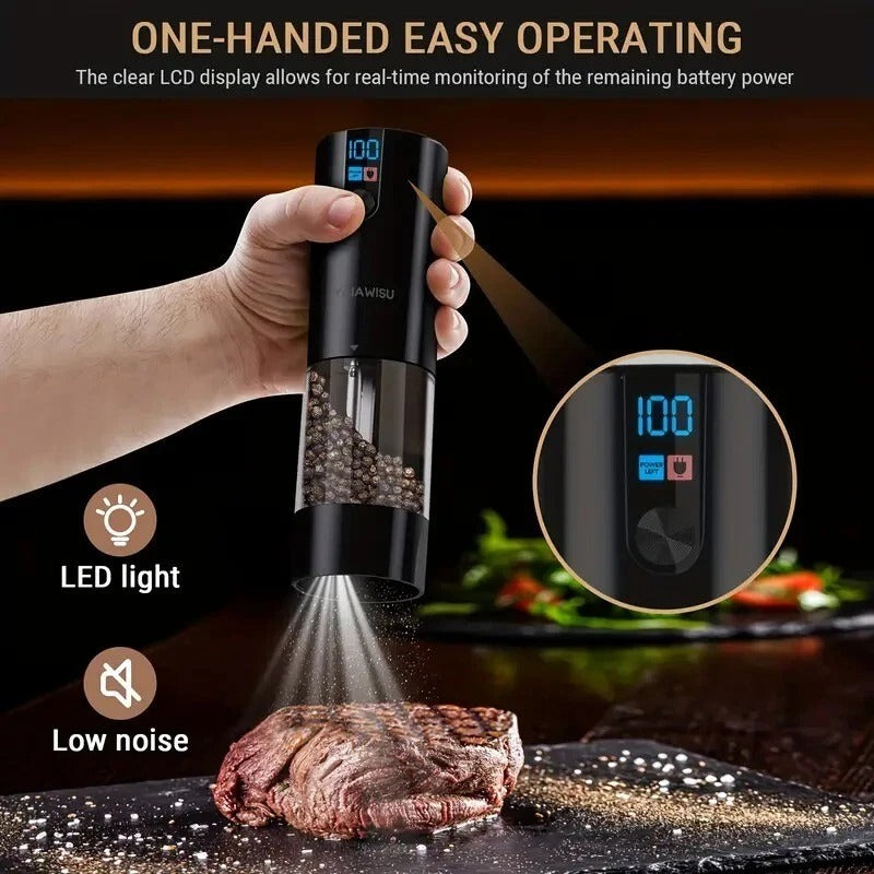 2PC Electric Salt & Pepper Grinder Set – USB Rechargeable, LCD, Adjustable