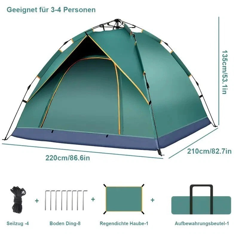 3-4 Person Automatic Camping Tent – Double Layer Waterproof Pop Up Outdoor Tent