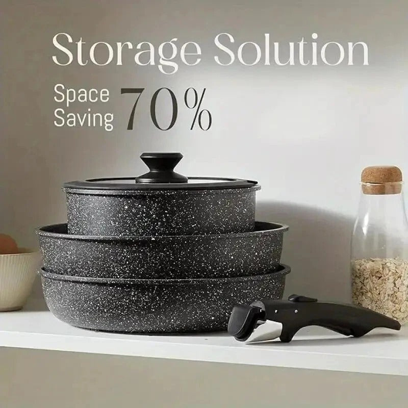 5pcs Ceramic Non-Stick Cookware Set – Induction Safe, Detachable Handles