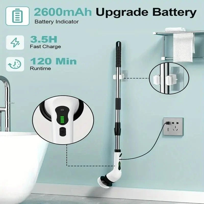 Cordless Electric Rotary Scrubber with 9 Brush Heads & Extension Handle