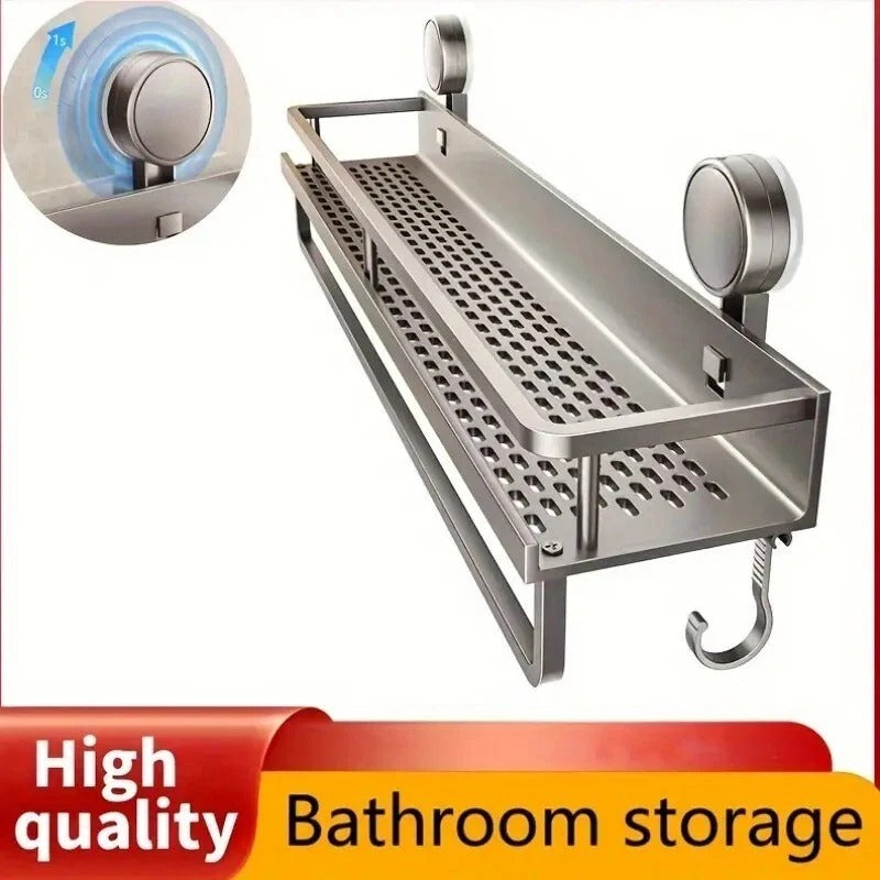 1pc Rustproof Wall Mount Shower Caddy with Suction Cups - Heavy-Duty Polished Finish