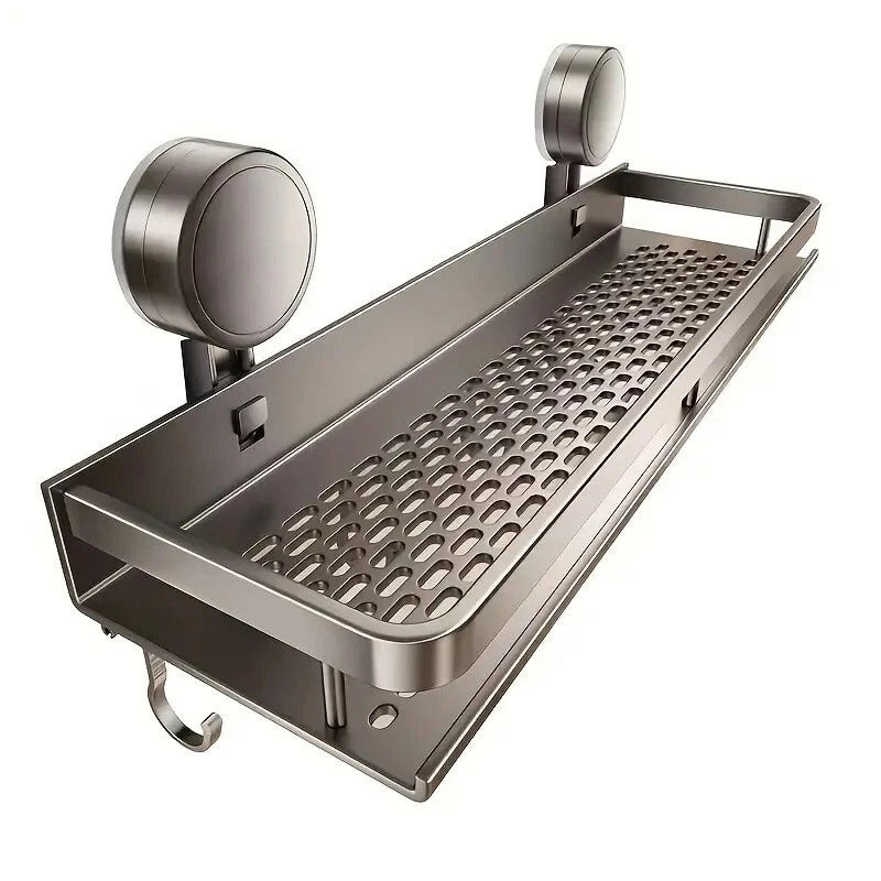 1pc Rustproof Wall Mount Shower Caddy with Suction Cups - Heavy-Duty Polished Finish
