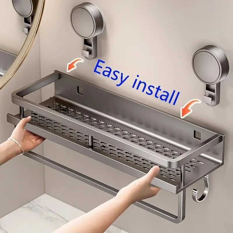 1pc Rustproof Wall Mount Shower Caddy with Suction Cups - Heavy-Duty Polished Finish