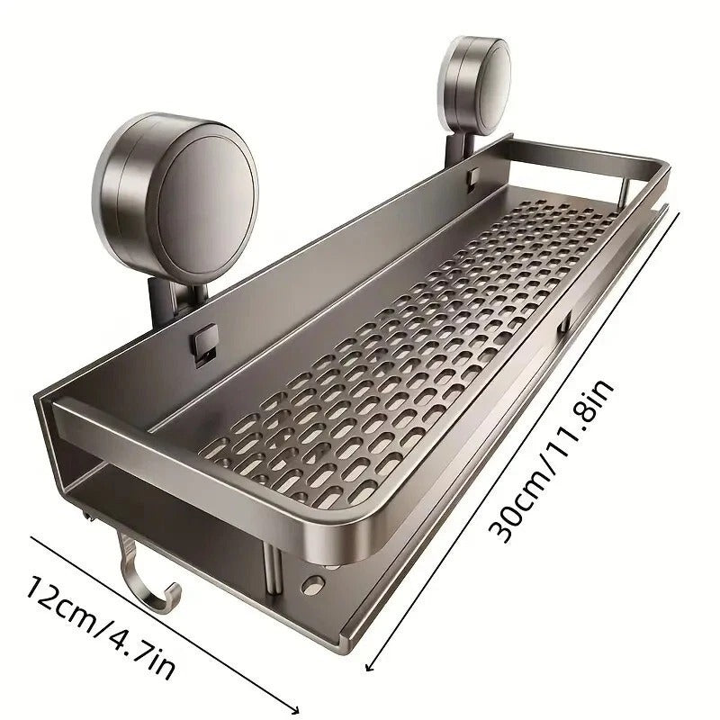 1pc Rustproof Wall Mount Shower Caddy with Suction Cups - Heavy-Duty Polished Finish