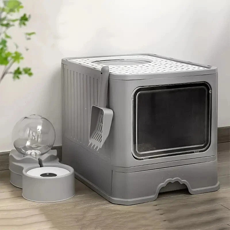 Large Cat Litter Box with Drawer – Anti-Splashing Tray Easy Clean Hooded Toilet M mykingbiz (3)