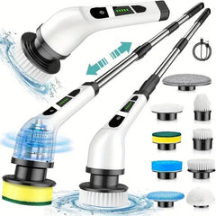 Cordless Electric Rotary Scrubber with 9 Brush Heads & Extension Handle