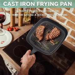Cast Iron Grill Pan – Non-Stick Ridged Skillet for Steak & BBQ