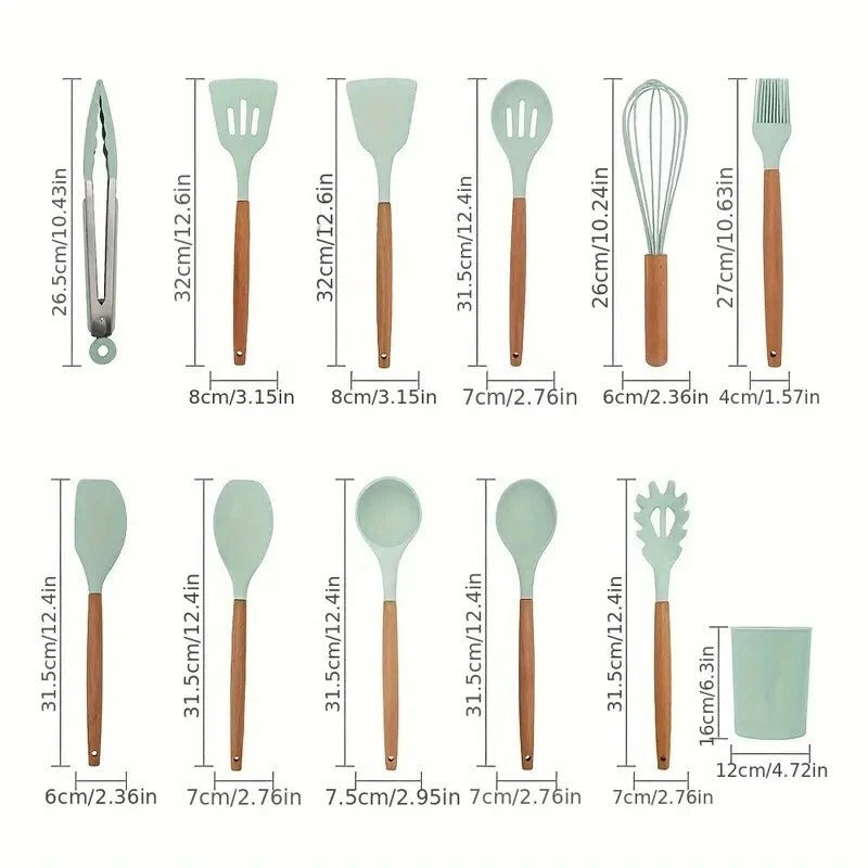12pcs Silicone Kitchen Utensils Cookware Set Nonstick Baking Cooking Spoon Tools