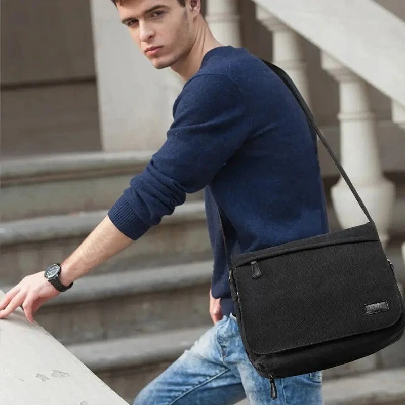 Men’s Canvas Messenger Bag – Retro Laptop Shoulder Bag for 13” Travel/Work