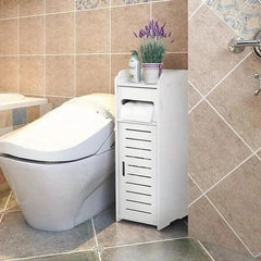 White Bathroom Storage Cabinet – Slim Floor Cupboard with Drawer 17 x 22 x 56cm