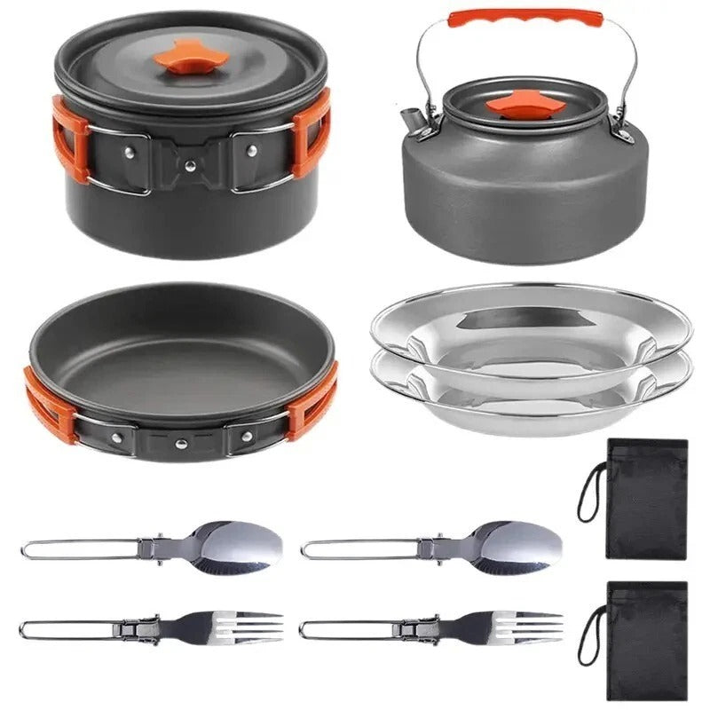 Camping Cookware Set 2-3 Person – Kettle Pot Pan Outdoor Cooking Gear Portable