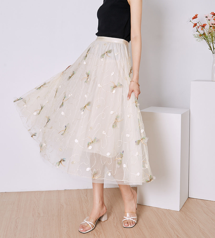 Three-dimensional Dragonfly Skirt Female High Waist Big Swing Fairy Net Yarn
